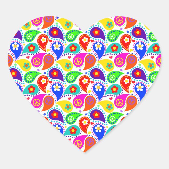 Peace Sign Paisleys | Heart Shape Heart Sticker (Front)