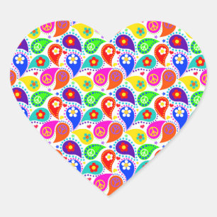 Peace Sign Paisleys Heart Shape Sticker