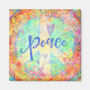Peace Sign Pastel Colorful Floral Inspirivity Magnet