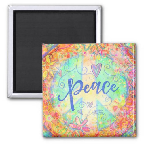 Peace Sign Pastel Colorful Floral Inspirivity Magnet