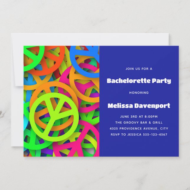 Peace Sign Pattern Groovy Sixties Bachelorette Invitation (Front)