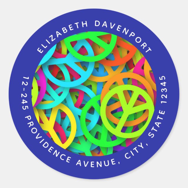 Peace Sign Pattern Groovy Sixties Vibe Address Classic Round Sticker (Front)