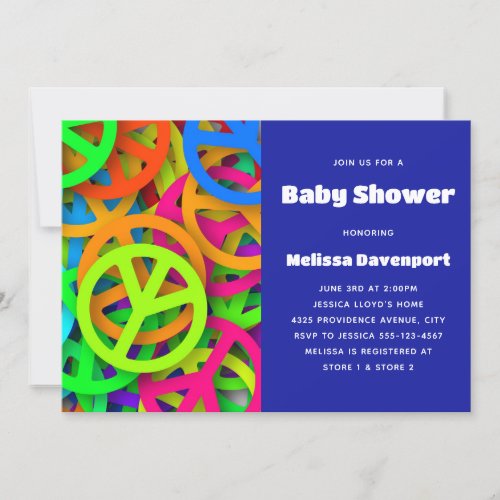 Peace Sign Pattern Groovy Sixties Vibe Baby Shower Invitation