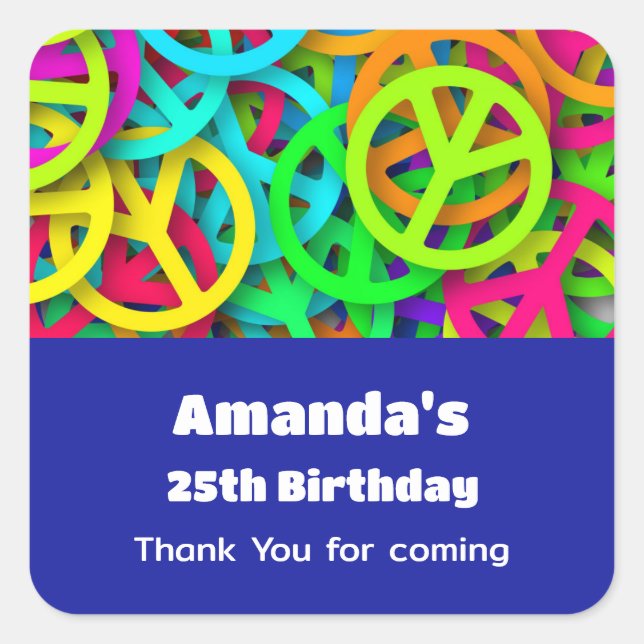 Peace Sign Pattern Groovy Sixties Vibe Birthday Square Sticker (Front)