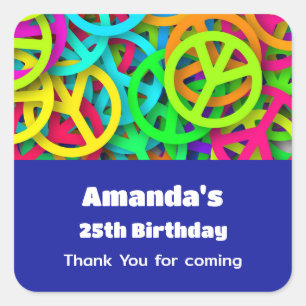 Peace Sign Pattern Groovy Sixties Vibe Birthday Square Sticker
