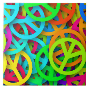 Peace Sign Pattern Groovy Sixties Vibe Ceramic Tile