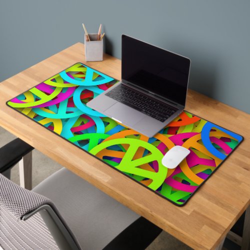 Peace Sign Pattern Groovy Sixties Vibe Desk Mat