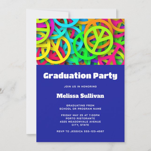 Peace Sign Pattern Groovy Sixties Vibe Graduation Invitation (Front)