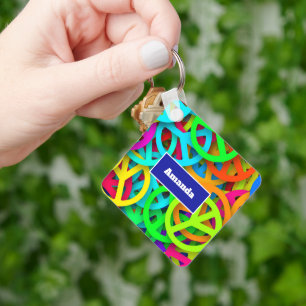 Peace Sign Pattern Groovy Sixties Vibe Keychain