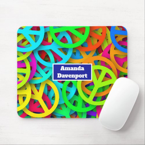 Peace Sign Pattern Groovy Sixties Vibe Mouse Pad