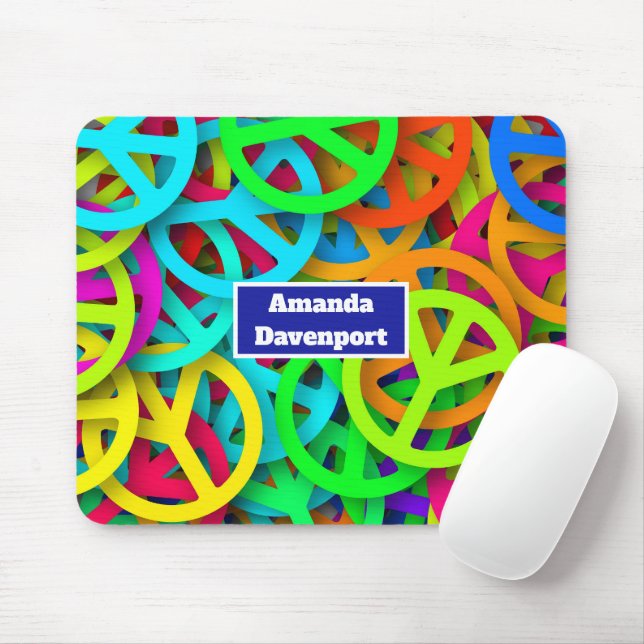 Peace Sign Pattern Groovy Sixties Vibe Mouse Pad (With Mouse)