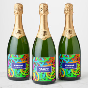 Peace Sign Pattern Groovy Sixties Vibe Sparkling Wine Label