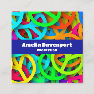 Peace Sign Pattern Groovy Sixties Vibe Square Business Card