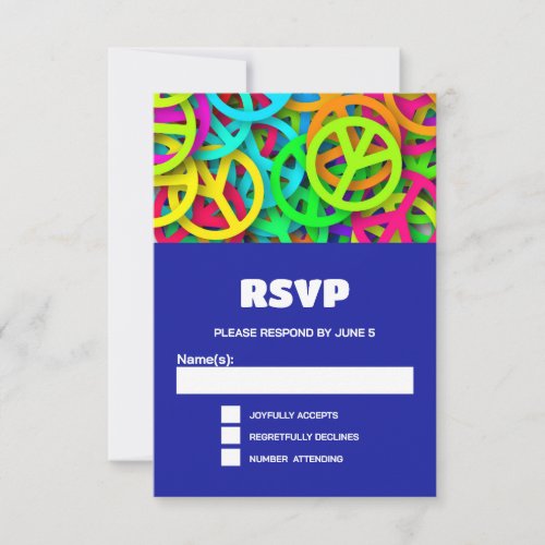 Peace Sign Pattern Groovy Sixties Vibe Wedding RSVP Card