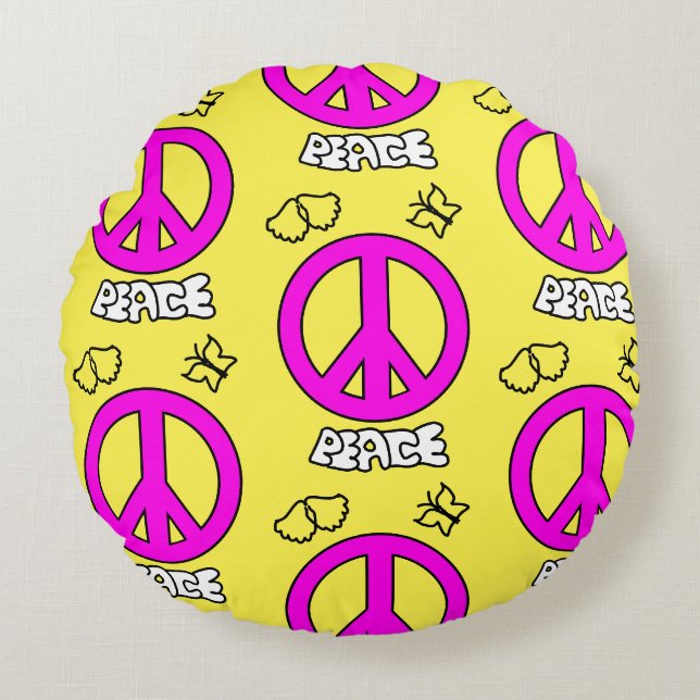 PEACE SIGN PATTERN, ROUND PILLOW (Front)
