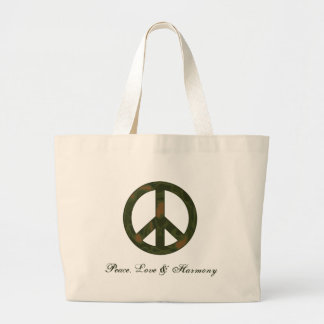 Peace Sign Peace, Love & Harmony Large Tote Bag