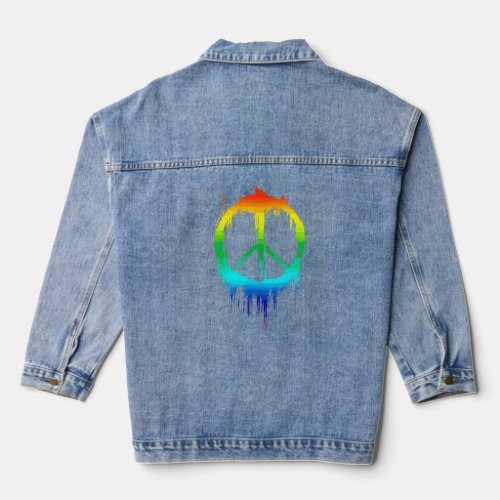 Peace Sign Peaceful 60s 70s Retro Hippie Rainbow  Denim Jacket