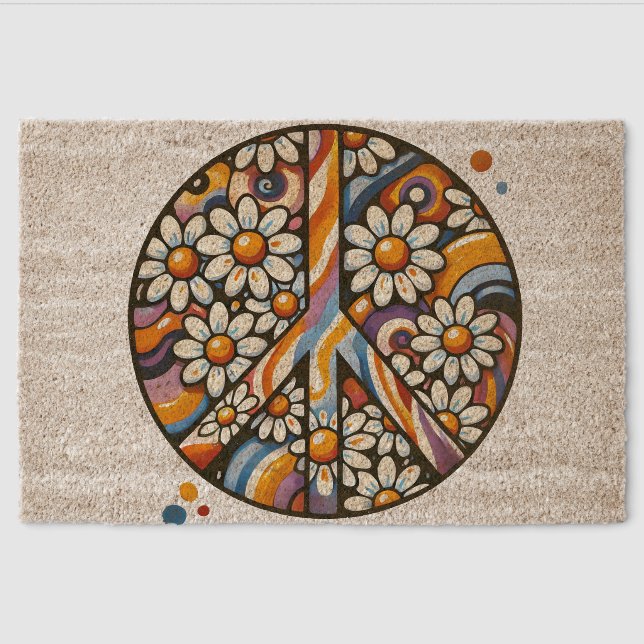 Peace Sign Peaceful Hippie                         Fiber Doormat (Front)