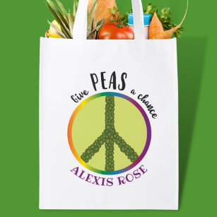 Peace Sign Peas Food Pun Green Funny Shopping Grocery Bag