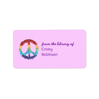 Peace sign personalized bookplate - pink