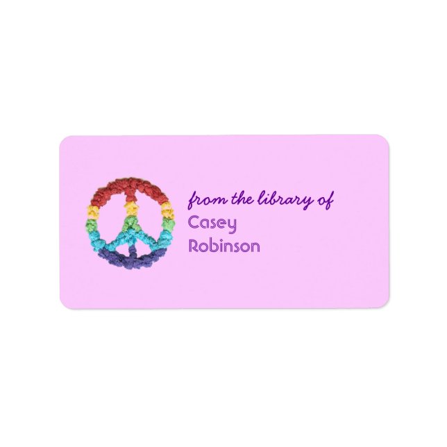 Peace sign personalized bookplate - pink (Front)