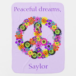 Peace Sign Personalized in Lavender Swaddle Blanket