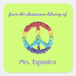 Peace sign personalized teacher gift bookplate