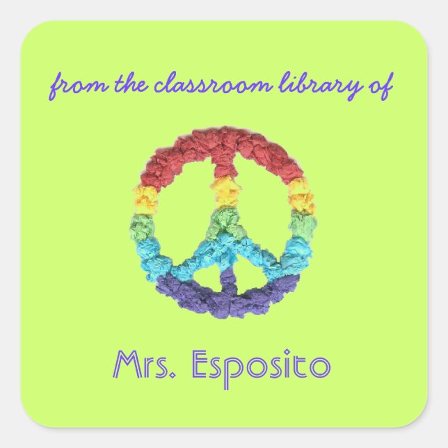 Peace sign personalized teacher gift bookplate (Front)