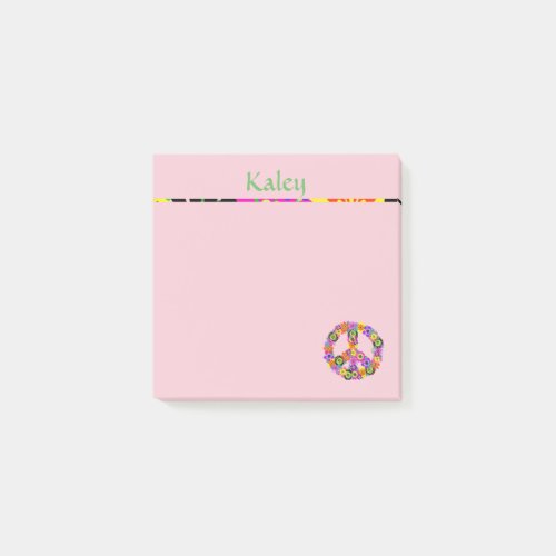 Peace Sign Personalized with Name in Pink Post_it Notes