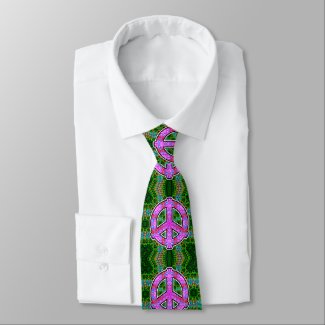 Peace Sign Pink and Green Neck Tie