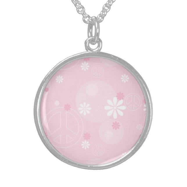 peace sign pink boho jewelry necklace (Front)