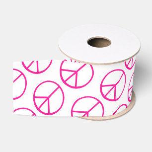 Peace Sign Pink Groovy Colorful Fun Grosgrain Ribbon