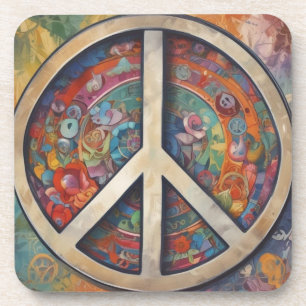 Peace Sign Pop Art Beverage Coaster