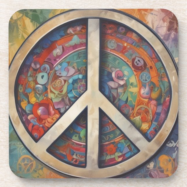 Peace Sign Pop Art Beverage Coaster (Front)
