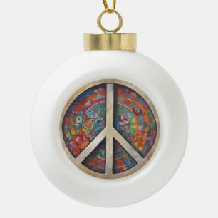 Peace Sign Pop Art Ceramic Ball Christmas Ornament
