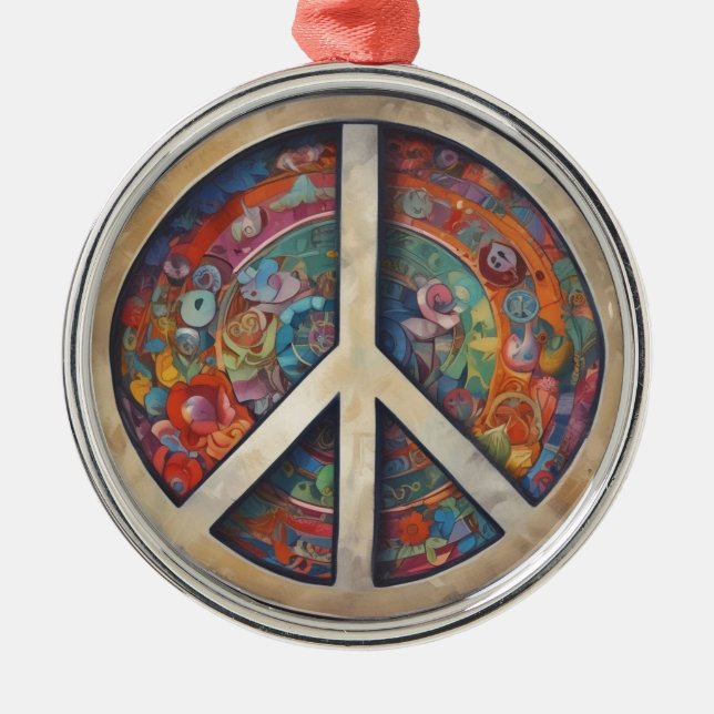 Peace Sign Pop Art Metal Ornament (Front)