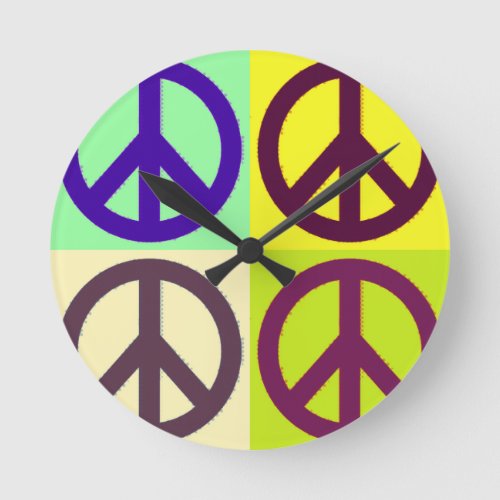 Peace Sign Pop Art Round Clock