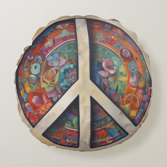 Peace Sign Pop Art Round Pillow (Front)