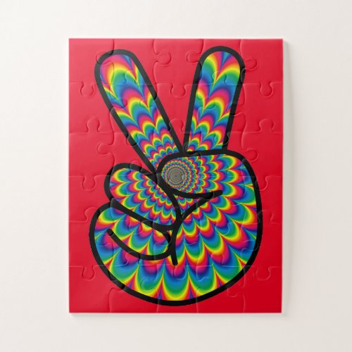PEACE SIGN PSYCHEDELIC COLORS JIGSAW PUZZLE