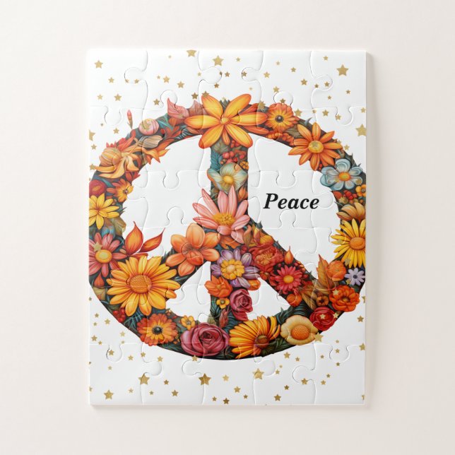 Peace Sign Puzzle with Faux Stars & Flowers (Vertical)