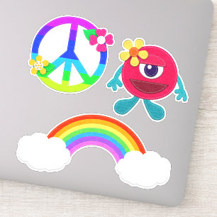Peace Sign Rainbow and Cute Monster Sticker