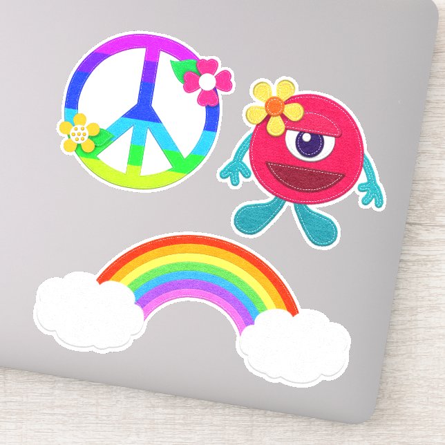 Peace Sign Rainbow and Cute Monster Sticker (Detail)