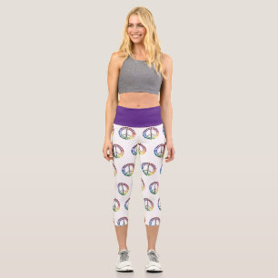 Peace Sign Rainbow Glitter Capri Leggings