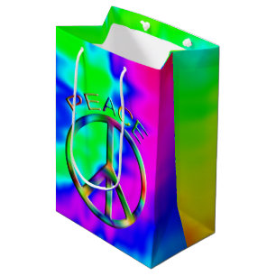 Peace Sign Rainbow Hippie Gift Bag Medium