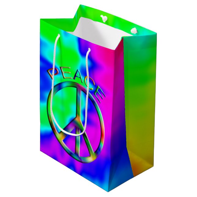 Peace Sign Rainbow Hippie Gift Bag Medium (Front Angled)
