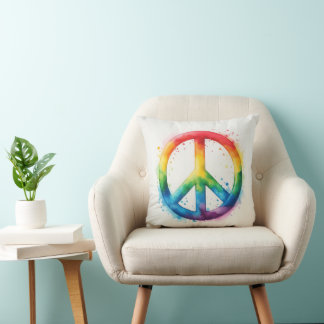 Peace Sign Rainbow Pride Throw Pillow
