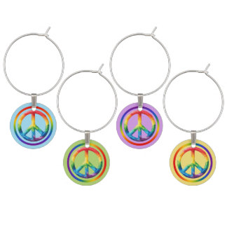 Peace Sign Rainbow Pride Wine Charm Set
