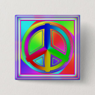 Peace sign rainbow square button