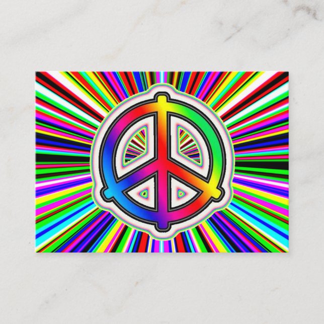 Peace Sign - Rainbow Supernova Background Business Card (Front)