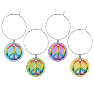Peace Sign Rainbow Wine Charm Set